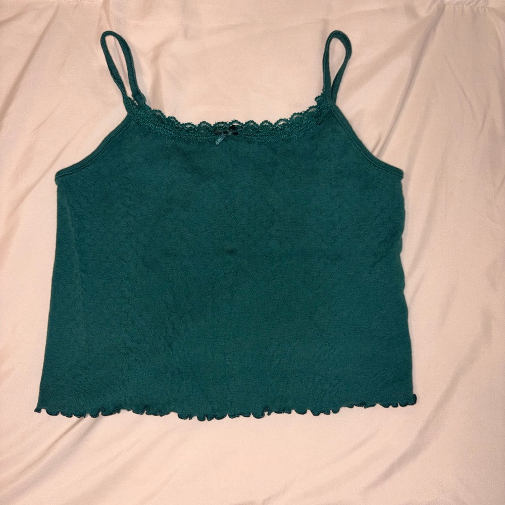 American Eagle Outfitters Teal Lace Tank Top